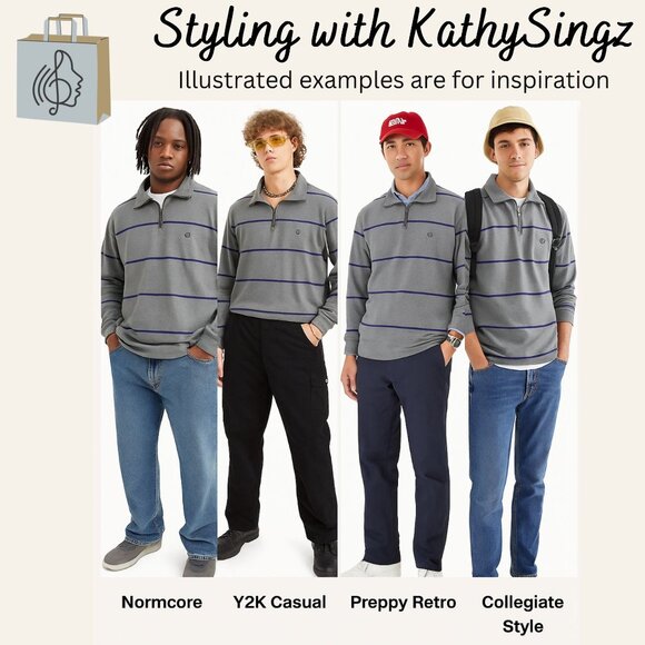 Vintage Chaps Mens Size XL Stripe Pullover Cotton Sweatshirt Sweater Gray Purple - Picture 2 of 9